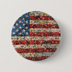 grunge american flag 6 cm round badge