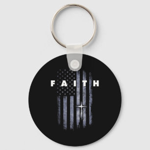 Grunge american flag and cross faith christian key ring