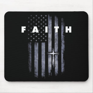 Grunge American Flag and Cross Faith Christian Mouse Pad