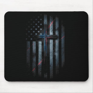 Grunge American Flag And Cross Faith Family Freedo Mouse Pad