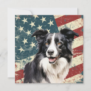 Grunge American Flag Border Collie Dog Flat Card