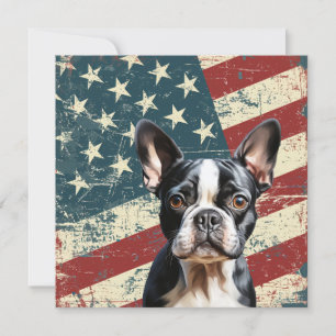 Grunge American Flag Boston Terrier Dog Flat Card