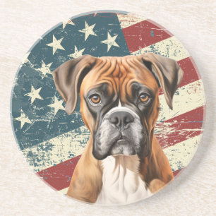 Grunge American Flag Boxer Dog Coaster