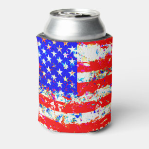 Grunge American Flag Can Cooler