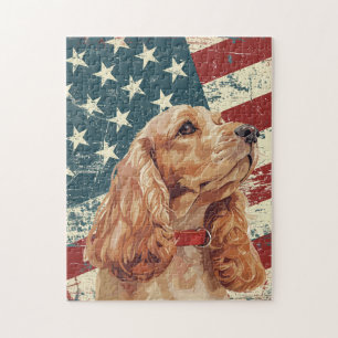 Grunge American Flag Cocker Spaniel Dog Jigsaw Puzzle