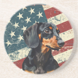 Grunge American Flag Dachshund Dog Coaster