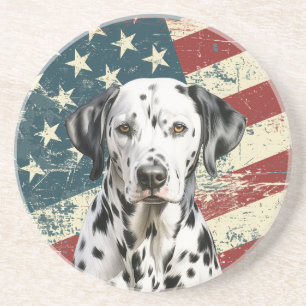 Grunge American Flag Dalmatian Dog Coaster