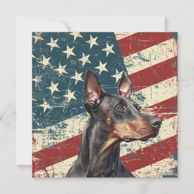 Grunge American Flag Doberman Pinscher Flat Card (Front)
