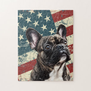 Grunge American Flag French Bulldog Jigsaw Puzzle