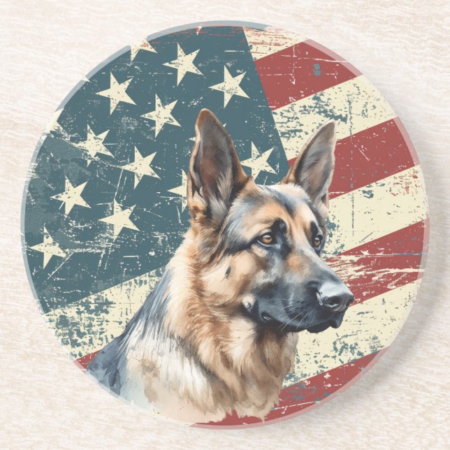 Grunge American Flag German Shepherd Dog Coaster (Front)