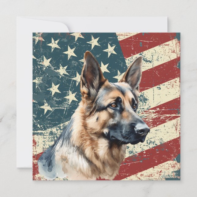 Grunge American Flag German Shepherd Dog Flat Card (Front)