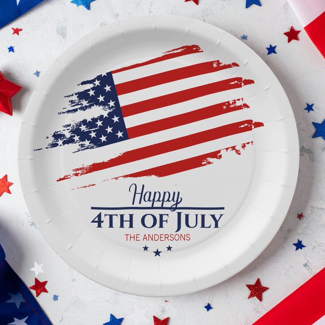 Grunge American Flag Happy 4th July ID1104 Paper Plate (Creator Uploaded)