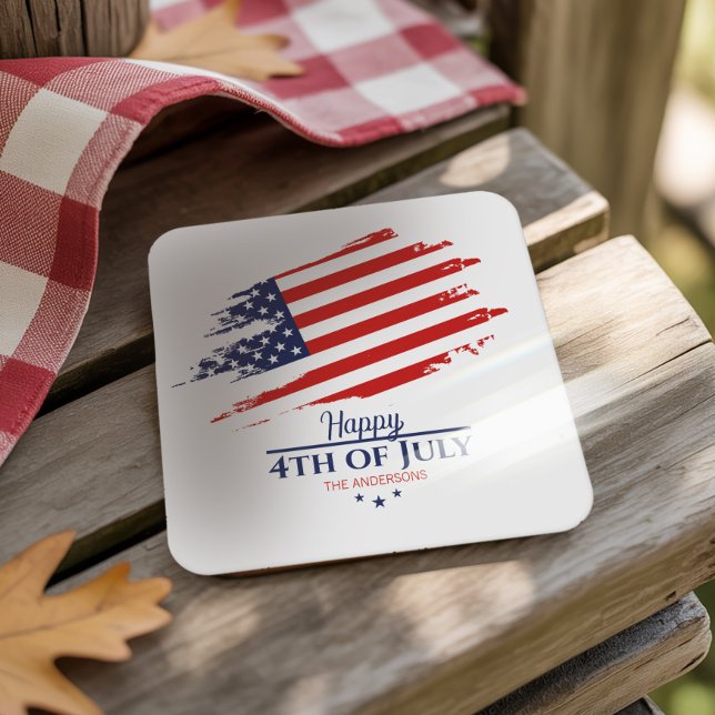 Grunge American Flag Happy 4th July ID1104 Square Paper Coaster (Creator Uploaded)
