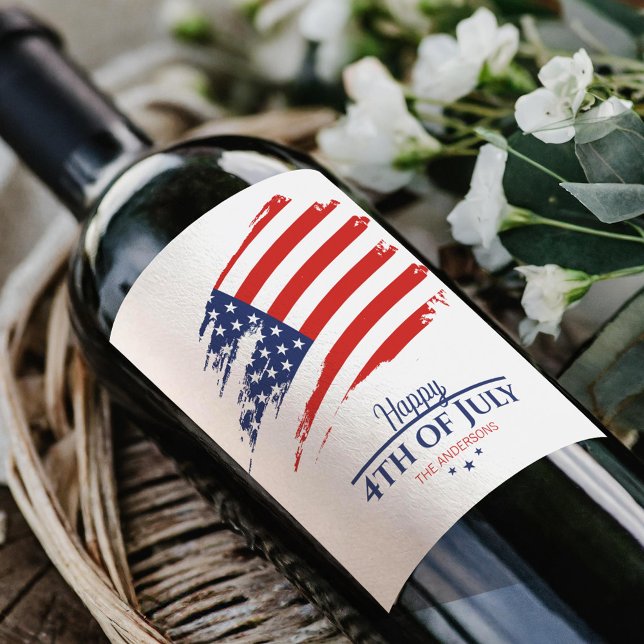 Grunge American Flag Happy 4th July ID1104 Wine Label (Creator Uploaded)