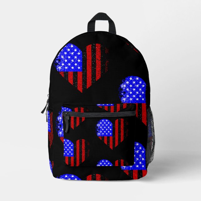 grunge american flag heart distressed  printed backpack (Front)