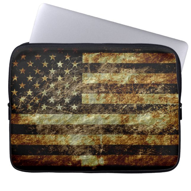 Grunge American Flag Laptop Sleeve (Front)