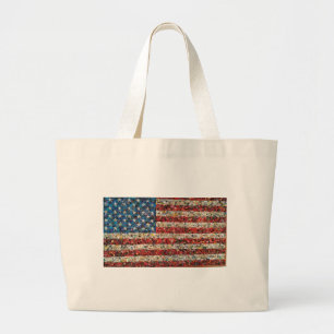 grunge american flag large tote bag