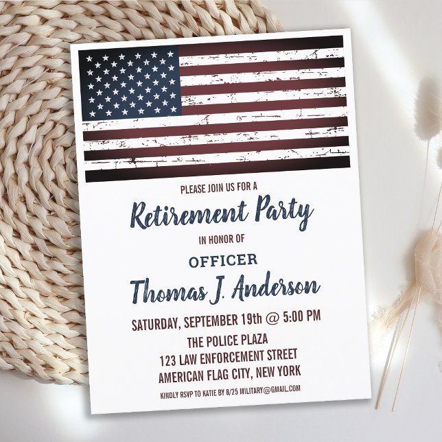 Grunge American Flag Military Police Retirement Invitation Postcard (Creator Uploaded)
