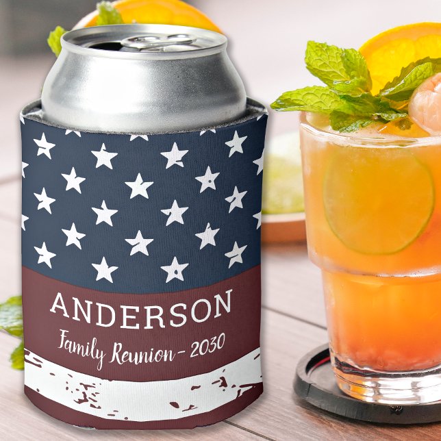 Grunge American Flag Personalised Patriotic Family Can Cooler (Creator Uploaded)