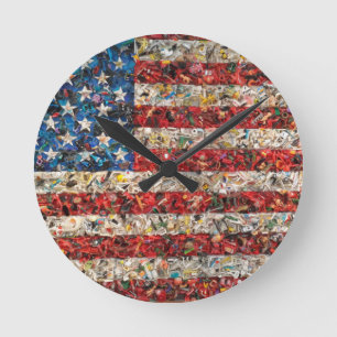 grunge american flag round clock