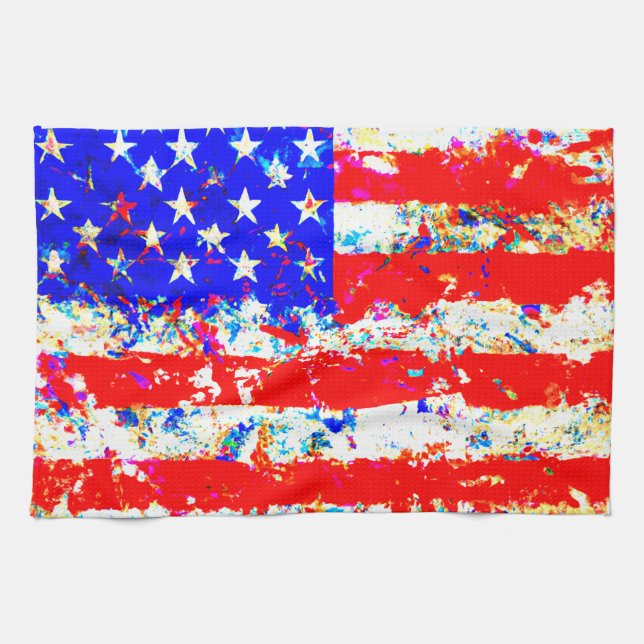Grunge American Flag Tea Towel (Horizontal)