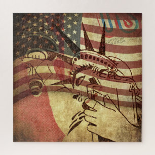 Grunge American flag: textured background. Jigsaw Puzzle