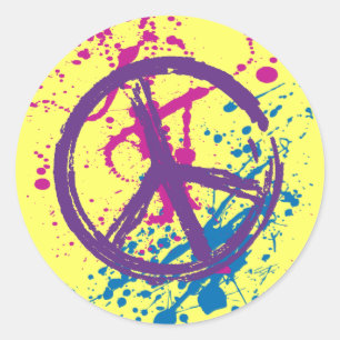 GRUNGE AND SPLATTER PEACE SIGN CLASSIC ROUND STICKER