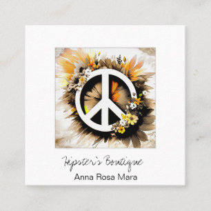 *~* Grunge AP57 QR Peace Symbol Floral Boho AP57 Square Business Card