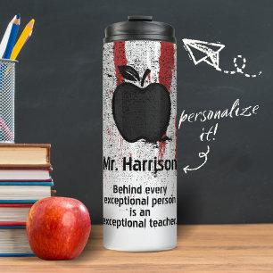Grunge Apple Stamp Custom Name Quote Teacher Thermal Tumbler