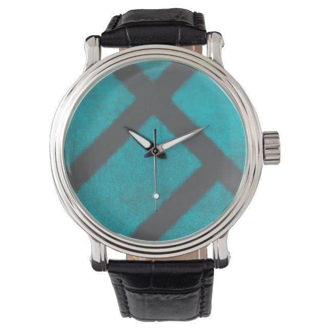 Grunge Aqua Blue and Grey Minimalist Pattern Watch (Front)