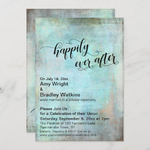 Grunge Aqua Happily Ever After Wedding Reception Invitation