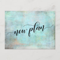 Grunge Aqua "New Plan" Postponed Wedding Notice