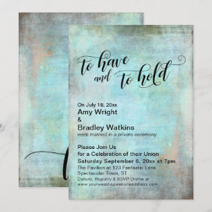 Grunge Aqua To Have and To Hold Wedding Reception Invitation
