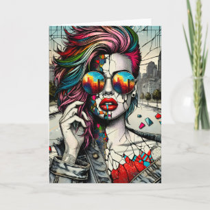 Grunge Art   Fractured Woman Abstract Blank Card