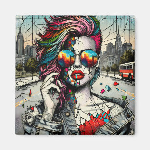 Grunge Art   Fractured Woman Abstract Magnet