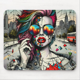 Grunge Art Fractured Woman Abstract Mouse Pad
