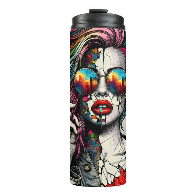 Grunge Art | Fractured Woman Abstract Thermal Tumbler (Front)