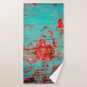 Grunge background of turquoise. Blotches, smears o Bath Towel