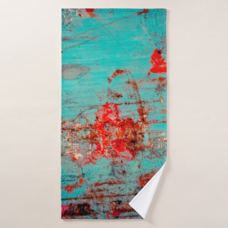 Grunge background of turquoise. Blotches, smears o Bath Towel