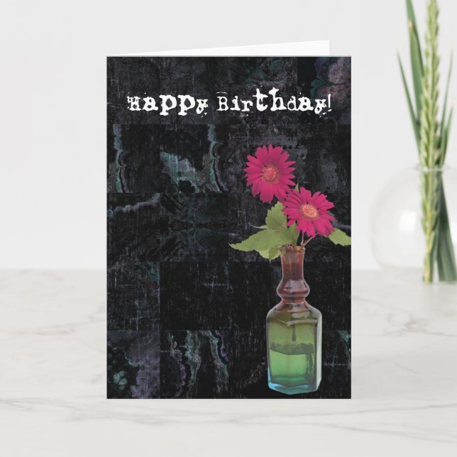 Grunge Birthday Flowers in Vase Card (Front)