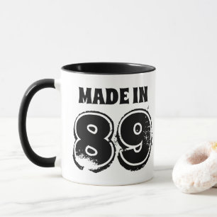 Grunge Birthday Made in 89 Typography Black Mug