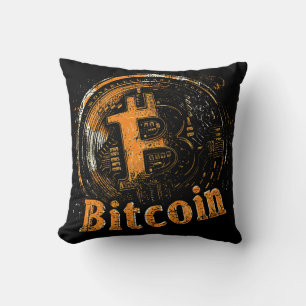Grunge Bitcoin logo crypto blockchain Design Cushion