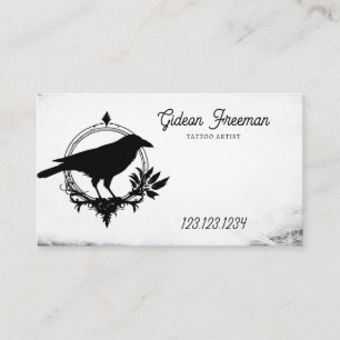 Grunge Black and White Crow Silhouette Tattoo Business Card