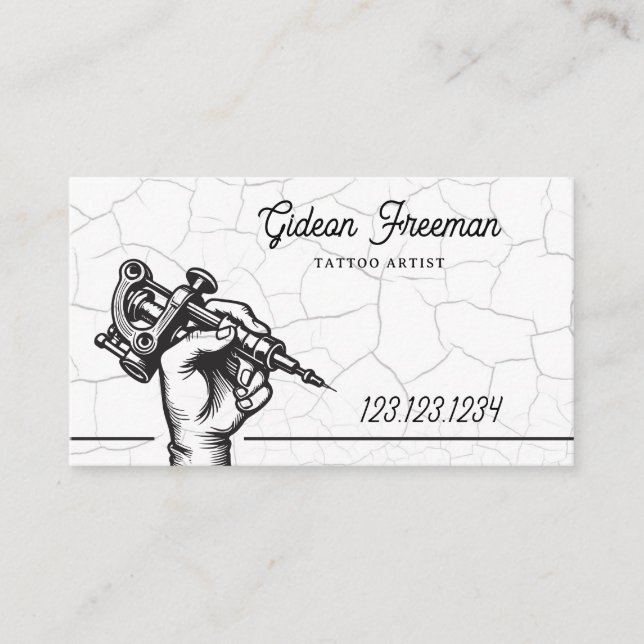 Grunge Black and White Tattoo Machine Business Card (Front)