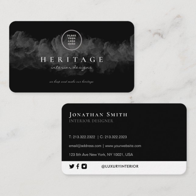 Grunge Black Cloudy Add Your Logo Business Card (Front/Back)