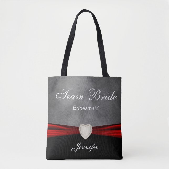 Grunge Black, Grey and Red Team Bride Tote Bag (Front)