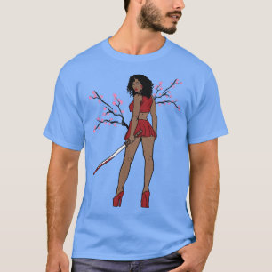 Grunge Black Melanin Katana Japanese Anime Sakura T-Shirt