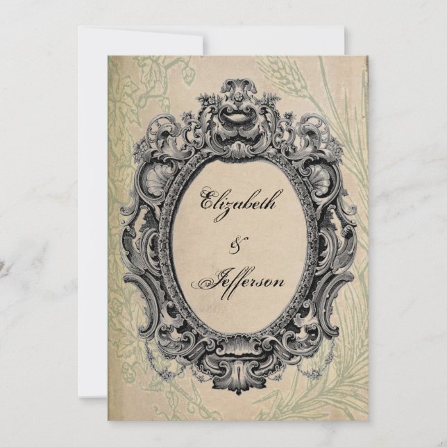 Grunge Black Vintage Frame Wedding Invitations (Front)