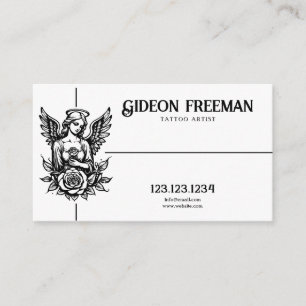 Grunge Black & White Angel Statue Tattoo Artist Business Card