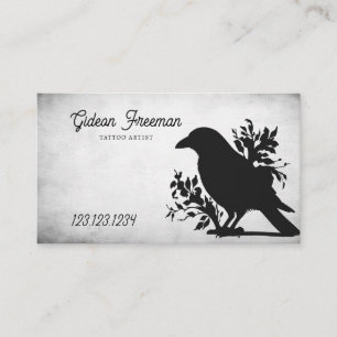 Grunge Black & White Crow Tattoo Artist Business Card